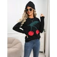 thumbnail image 5 of Womens Cute Chunky Knit Sweaters Trendy 3D Cherry Print Fall Winter Warm Crew Neck Knitted Pullover Tops Black M, 5 of 10