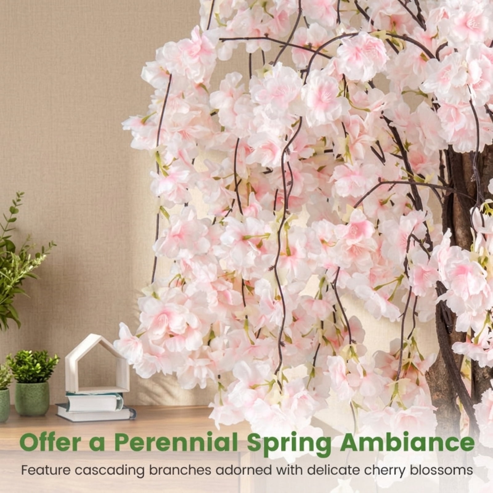 Vebreda Artificial Plant Decor, 5.5 FT Tall Artificial Cherry Blossom Tree with Pink/White Flowers 1 Pack, Realistic and Charming Appearance