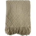 thumbnail image 4 of Fennco Styles Irregular Rhombus Diamond Knit Fringe Throw Blanket 50" W x 60" L – Khaki Geometric Woven Blanket for Couch, Bedroom and Living Room Décor, 4 of 6