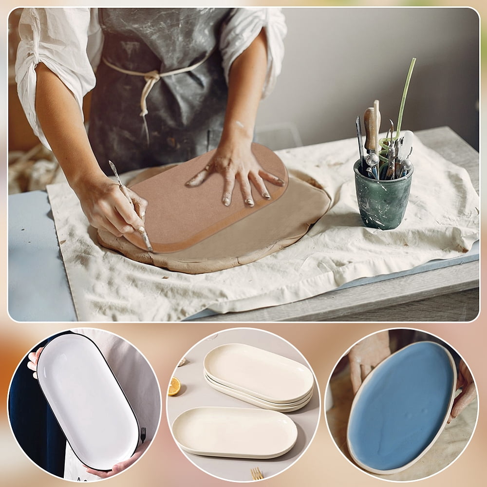 3Pcs Wood Clay Cutter Base Plate Kit Clay Modeling Tool Tan Oval 28.9~35x10~16x1.55cm