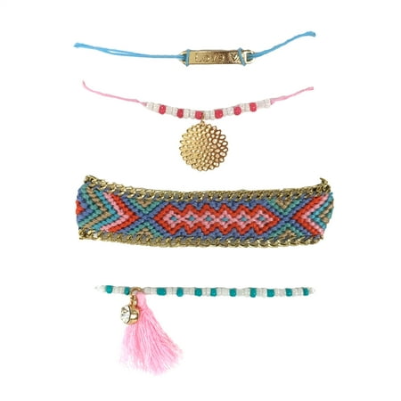 Boho Love Charm, Beaded & Friendship Bracelets Set of 4, Turquoise Coral