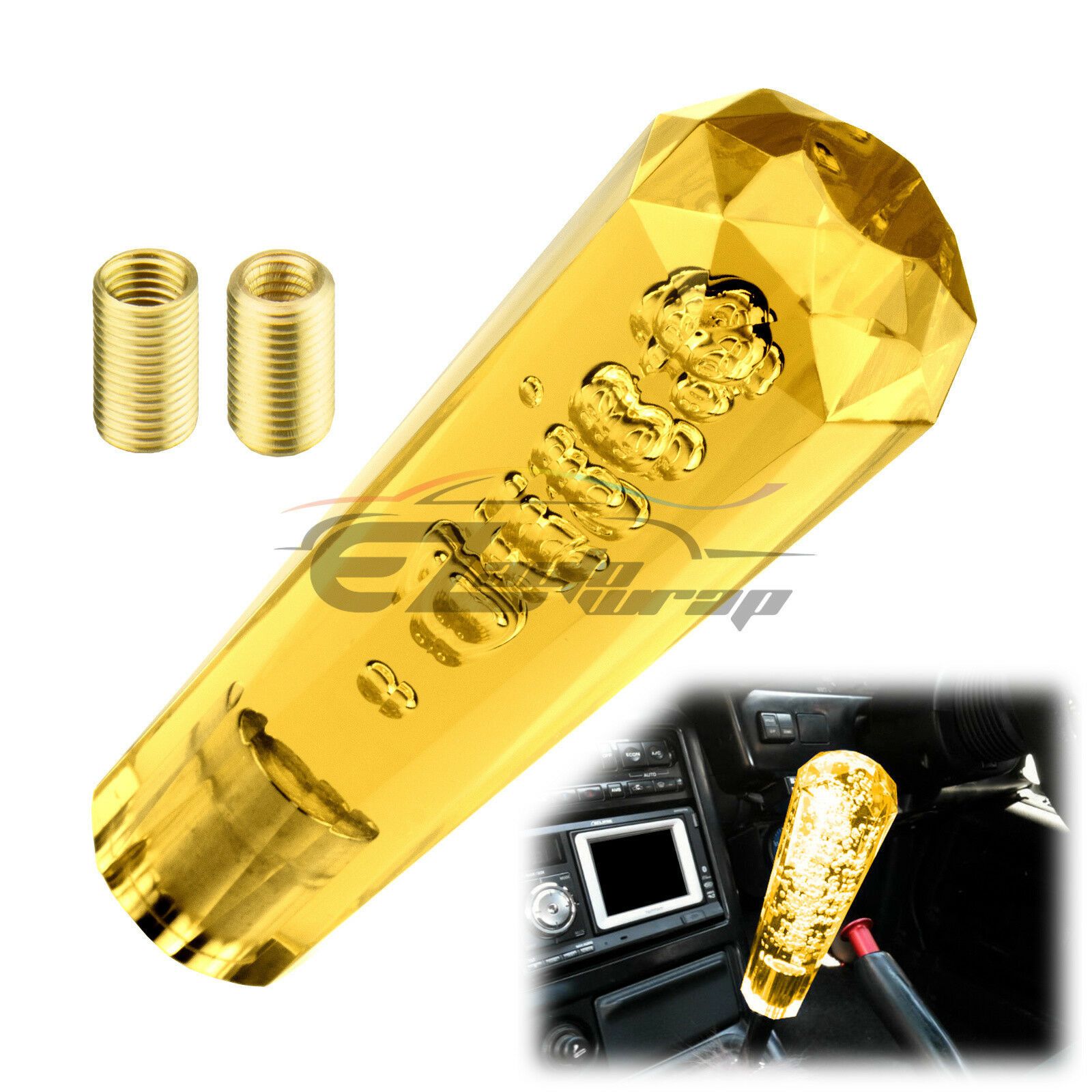 Shift Knob Stick Yellow Smoke Crystal Bubble Manual Gear Shifter 15cm
