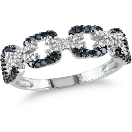 3/8 Carat T.W. Blue and White Diamond Blue Rhodium-Plated Sterling Silver XO Linked Ring