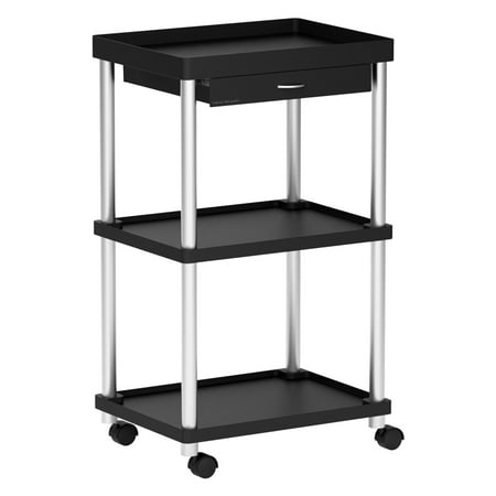 Mind Reader 3-Tier Rolling Cart [With Pull-Out Sliding Drawer] for Utility, Kitchen, or Coffee Cart Storage on Wheels, Black