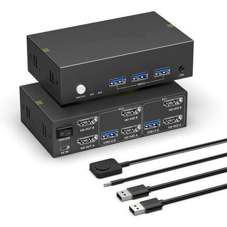 8K KVM Switch Dual Monitor with USB3.0 Ports for 2 PCs Share USB Devices, HDMI