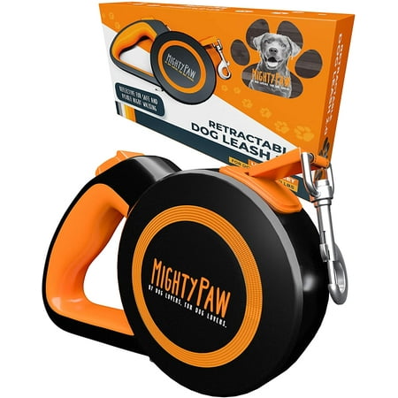 UPC: 0850024861015 | Mighty Paw Retractable Dog Leash. 1 Touch Lock No Slip Grip Extra Durable Reflective Stitching.