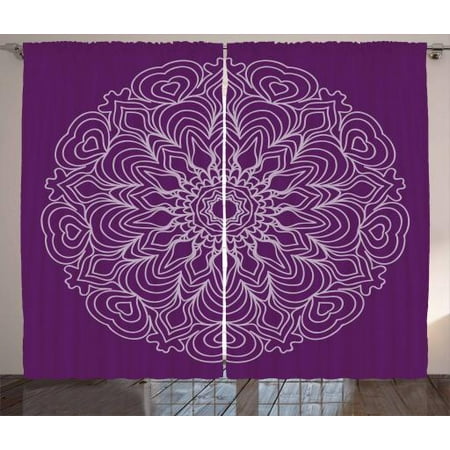 Purple Mandala Curtains 2 Panels Set Lacework Curlicue Design With Abstract Curves And Waves Print Window Drapes For Living Room Bedroom 108w X 90l