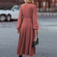 thumbnail image 6 of WNEGSTG Dresses for Women 2023 Elegant V Neck Long Sleeve High Waist Vintage Wedding Guest Cocktail Party Swing A Line Midi, 6 of 8