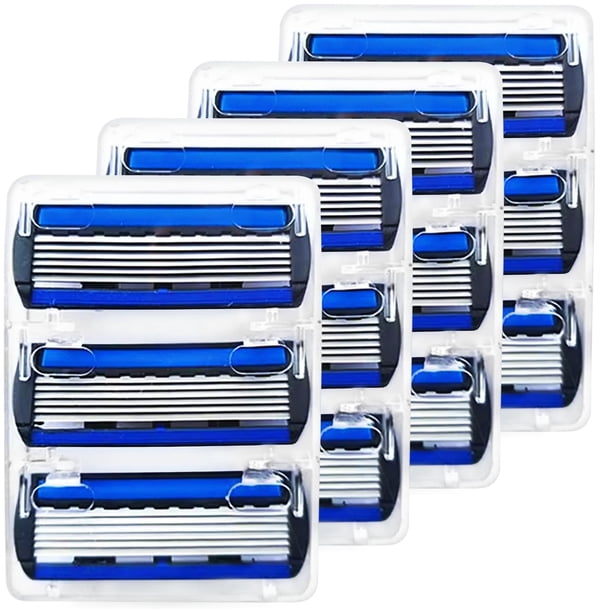 Práctico Repuesto Maquina Afeitar SmoothBlade6D 4Paqs 4x3Cartuchos 6Hojas Flexible Lubricante Azul/Negro Acero Inoxidabl