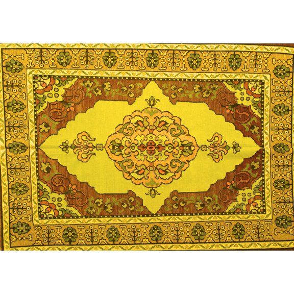 Ahgly Company Machine Washable Indoor Rectangle Persian Yellow Traditional Area Rugs, 5' x 7'