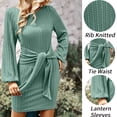 thumbnail image 4 of Weardear Women's Long Sleeve Sweater Dress 2025 Fall Crewneck Bodycon Knit Dress with Tie Waist, 4 of 5
