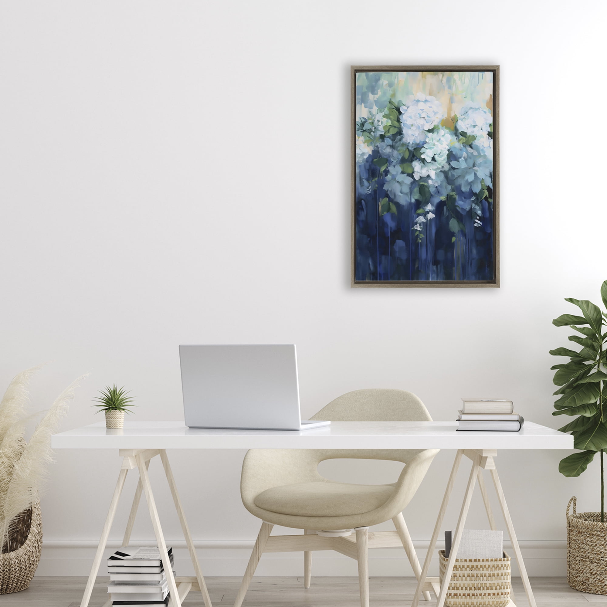Stupell Industries Lush Blue Hydrangea Abstract Brown Framed Floater Canvas Wall Art, design by Gina Kelly