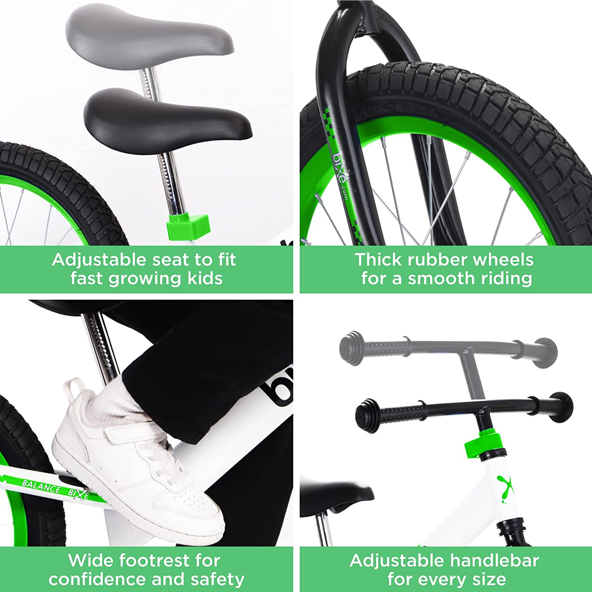 Bixe Aluminum Toddler Balance Bike Lightweight 12” No-Pedal Training Bike for Kids, Green