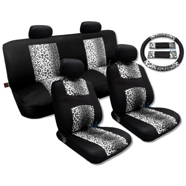 Cool Fur Print Snow Gray Leopard Black, Black Cheetah Print Car Seat Covers