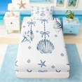 thumbnail image 4 of Manfei Blue White Seashell Starfish Bow Twin Sheet Sets for Kids Girls, Sea Animal Bedding 3pcs, 1 Flat Sheet, 1 Fitted Sheet and 1 Pillowcase, 4 of 6
