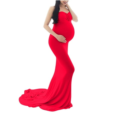 

Women Pregnant Photography Props Sleeveless Strapless Long Maternity Dress Mama Sundress Casual Fashion Summer Clothes