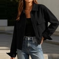 thumbnail image 6 of GaThRRgYP Jean Jacket Women Plus Size Stretchy Fashion Women's Casual Long Sleeve Turndow Collar Pocket Button Top Blouse Ladies Coat Black S, 6 of 8