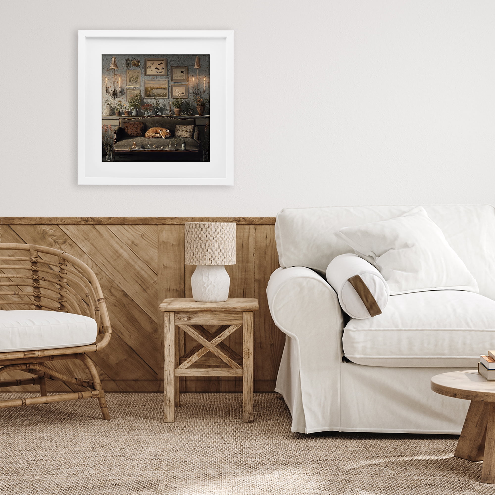 Stupell Industries Fox on Antique Sofa White Framed Print Under Glass, design by The Wands Want