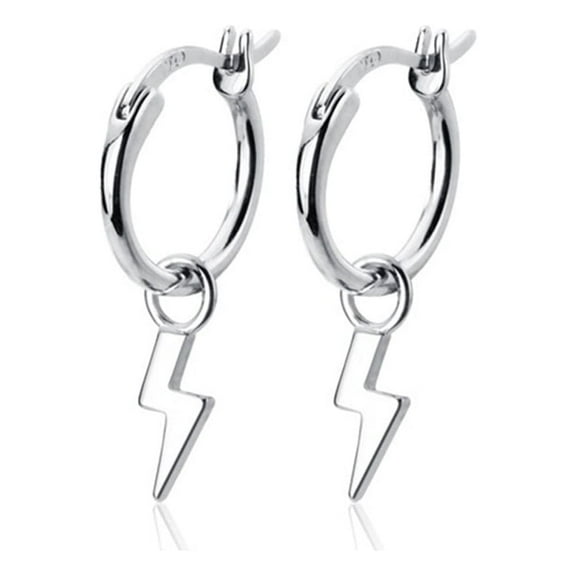 Lightning Bolt Dangle Hoop Earrings Sterling Silver for Women Men