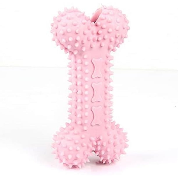 Juguete de goma para perros para aliviar el aburrimiento, color rosa, tamaño pequeño, 80g, rechinar los dientes, resistente a las mordeduras y juguete óseo explosivo