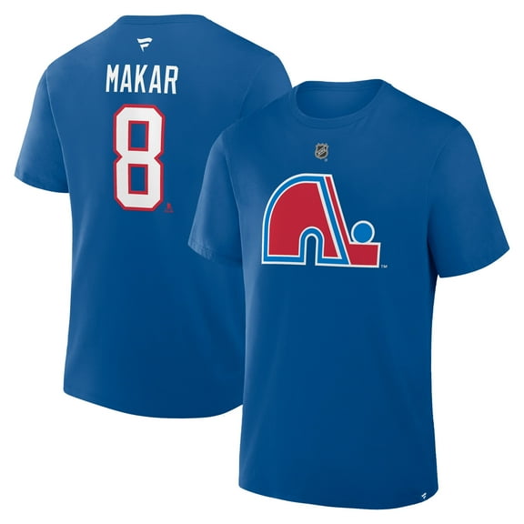 Men's Fanatics Cale Makar Blue Colorado Avalanche Authentic Stack Name & Number T-Shirt
