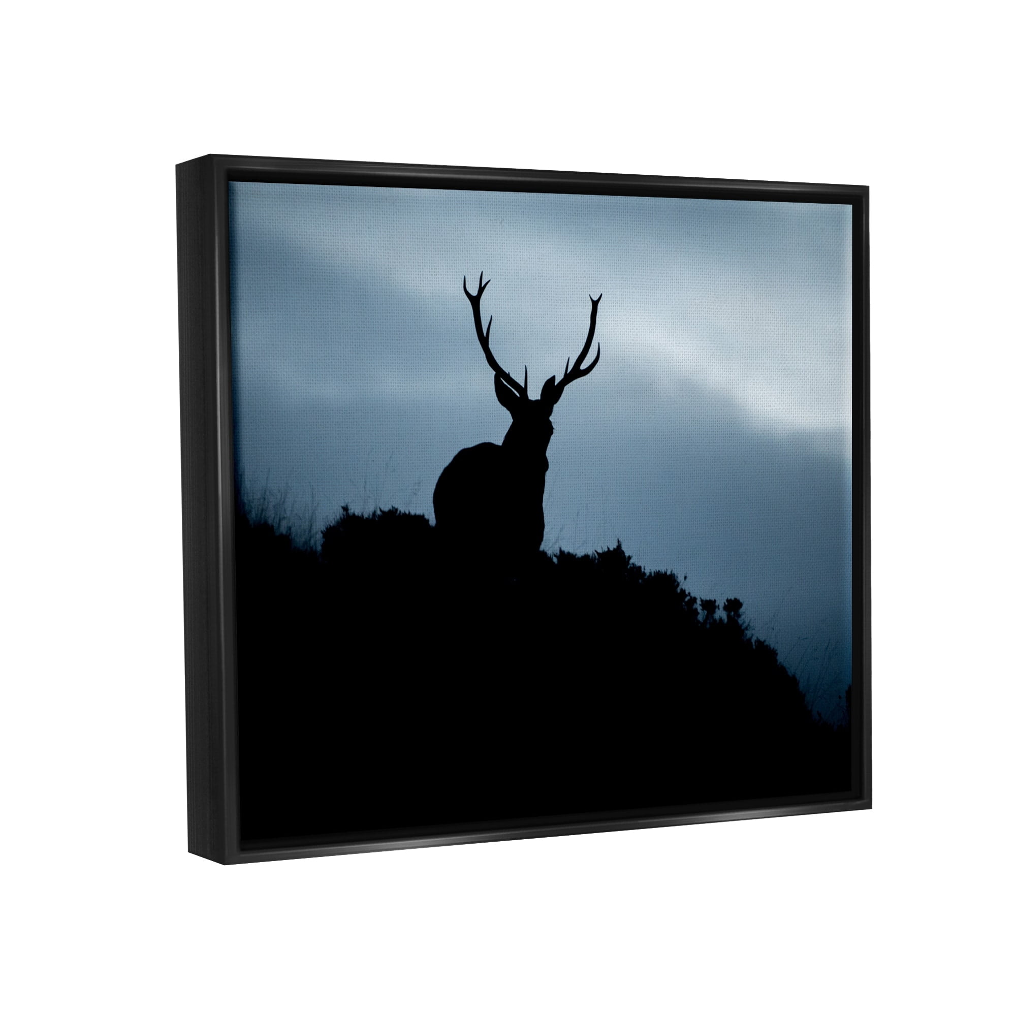 Stupell Industries Elk Silhouette At Dusk Deep Blue Night Sky Photograph Jet Black Floating Framed Canvas Print Wall Art, Design by James Dobson