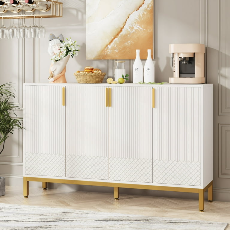 Tribesigns White Luxury Buffet Cabinet with Storage 55 Inch