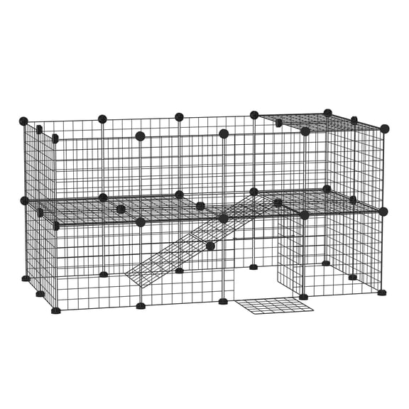 Small Animal Playpen, 36 Panel Rabbit Cage with Door & Ramp, DIY C&C Guinea Pig Habitat, Portable Metal Wire Yard for Rabbits, Hedgehogs