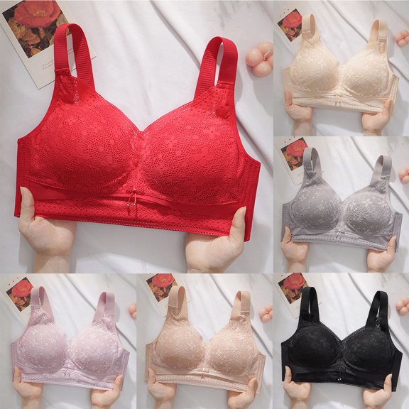 safuny Everyday Bra for Women Plus Size Lace Ultra Light Lingerie Solid lette Comfortable Comfort Daily Brassiere Underwear Steel Ring Free Wireless Push-Up Bra Beige 36