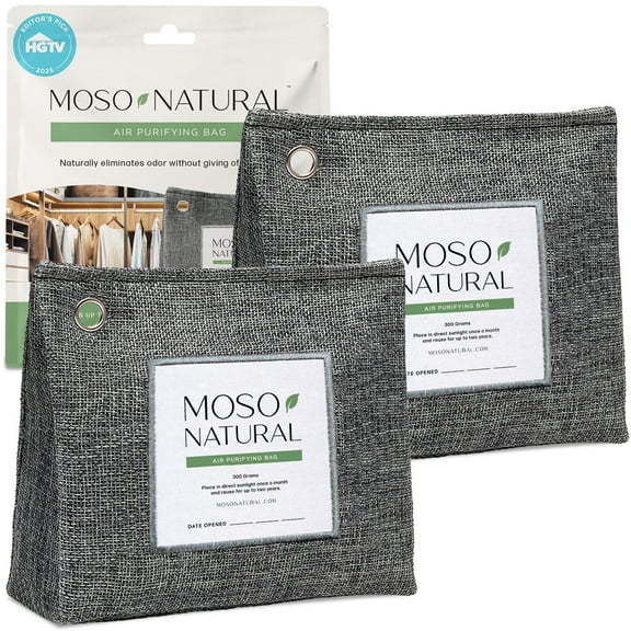 Moso Natural Air Purifying Bag, 300g Bamboo Charcoal Odor Absorber, Closet Odor Eliminator & Small Spaces Deodorizer, 2 Pack