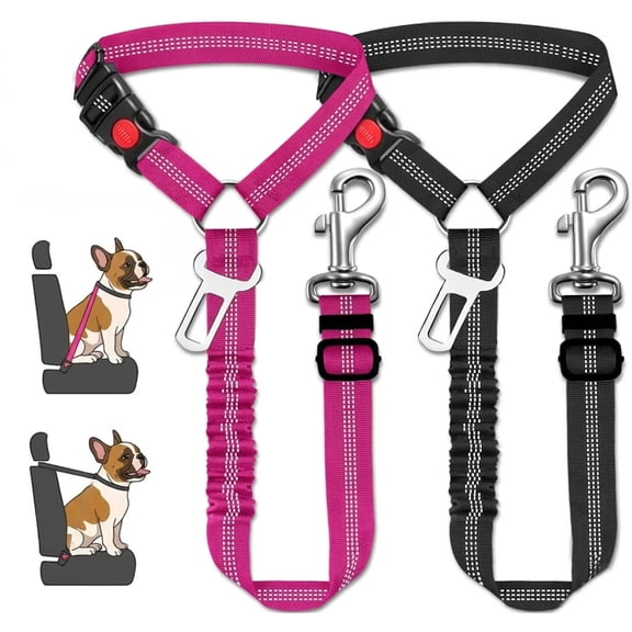 Laptom Max Adjustable Elastic Bungee Dog Seat Belt for Dogs, Black (2 Pack)