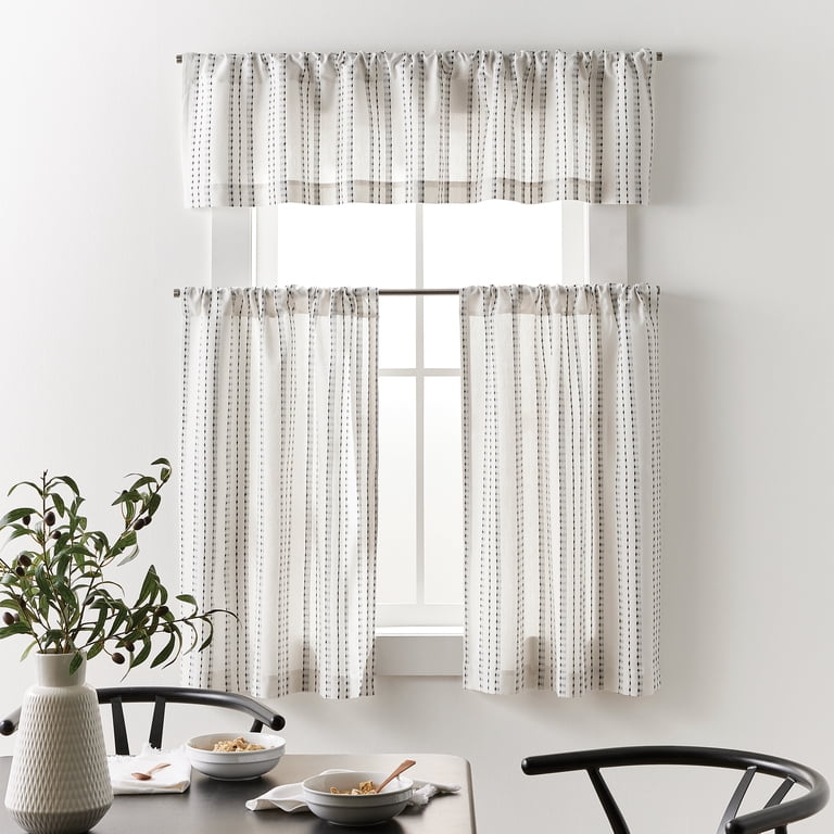 Better Homes & Gardens Luna Pick Stitch Stripe Kitchen Curtain Set photo 2
