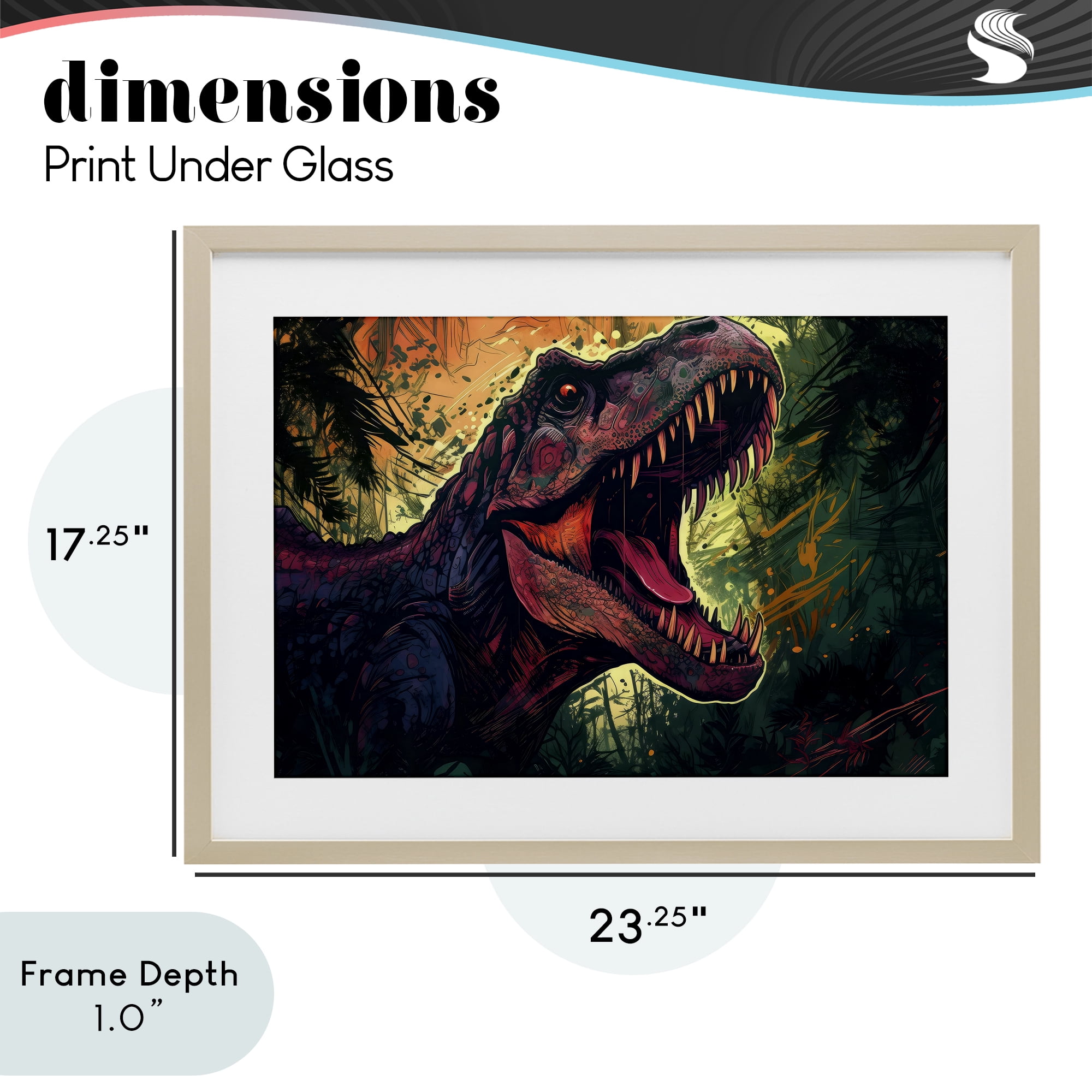 Stupell Industries Dark Roaring T-Rex Birch Framed Print Under Glass, design by Creative Studio