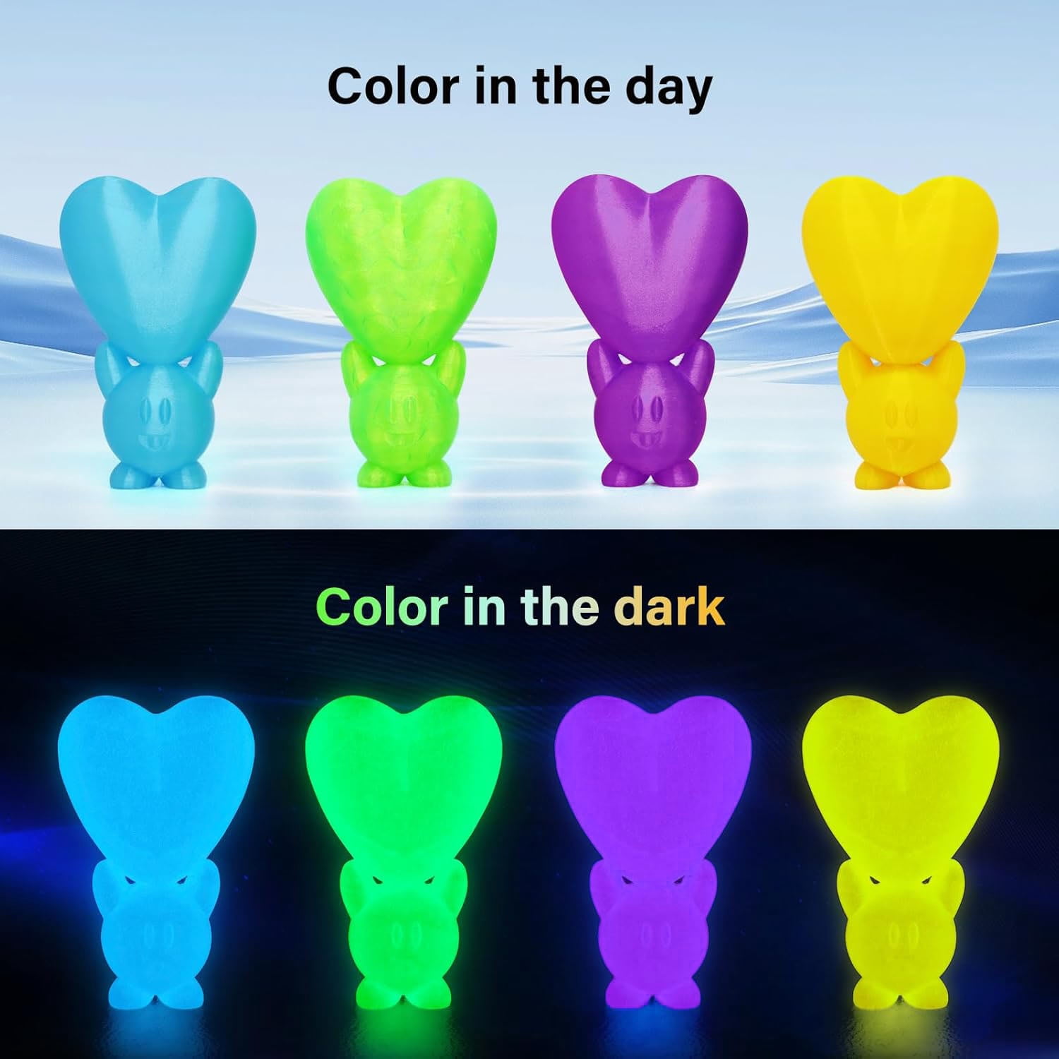 3D Printer Filament Bundle, TPU 95A, TPU Glow in The Dark Filament Blue, Green, Yellow, Purple 250 * 4 Pack, 1.75mm Halloween 3D printer filament.
