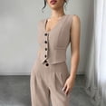 thumbnail image 4 of Guluxicc 2 Piece Womens Outfit Sets V Neck Sleeveless Button Down Vests High Waist Pleated Wide Leg Pants Business Casual Wear, 4 of 6