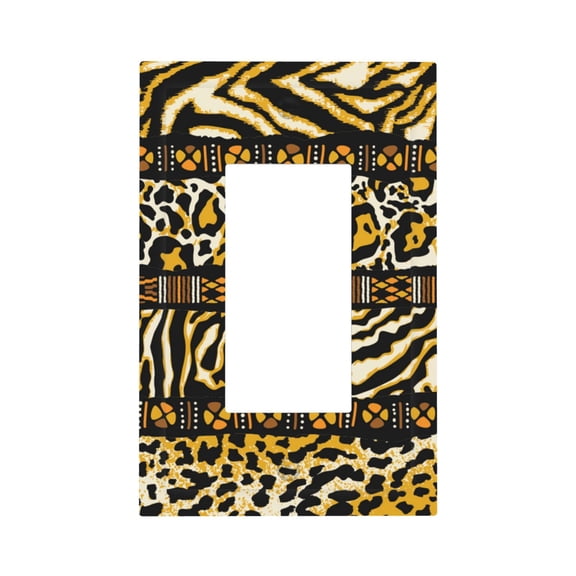 Golden Wild Animal Skins With African Tribal Motifs Single Gang Wall Plate 1 Gang Decorative Electrical Outlet Light Switch Cover Switchplate
