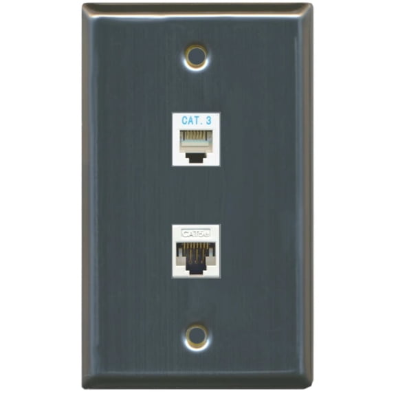 Ultra Spec Cables 1 Port Phone 1 Cat5e Ethernet Wall Plate Stainless Steel