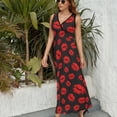 thumbnail image 6 of Red Lips Womens Night Club Maxi Dress V Neck Sleeveless Bohemia Long Dresses, 6 of 9