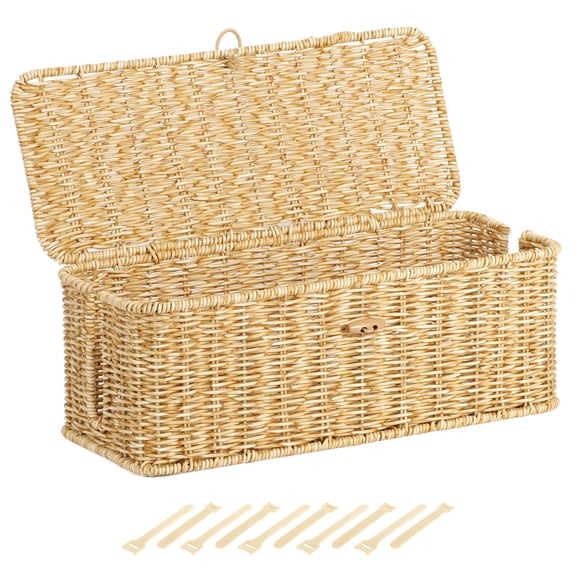 Brownlily Cable Management Box, Handwoven Rattan Cord Organizer with Open Slots for Power Strip,Large, Natural