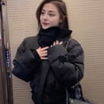 thumbnail image 6 of Women Winter Cotton Coat High Collar Neck Protection Windproof Long Sleeves Short Type Jacket Thickened Padded Single-breasted Stretchy Hem Overcoat, 6 of 8