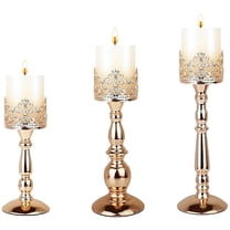 3 Pcs European Style Wedding Gift Crown Hollow Vintage Candle Holders Set, Gold 3-Piece Set for Table Centerpiece, Gothic Candle Sticks, Perfect for Weddings, Parties, and Home Décor