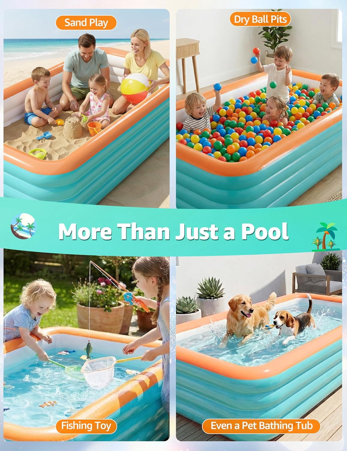 Inflatable Pool for Kids & Family, 4-Layer Thickened Blow Up Pool (Stronger Than 3-Layer), 0.32mm Heavy Duty PVC, Durable Swimming Pool for Adults, Kids & Pets Backyard Summer Blue