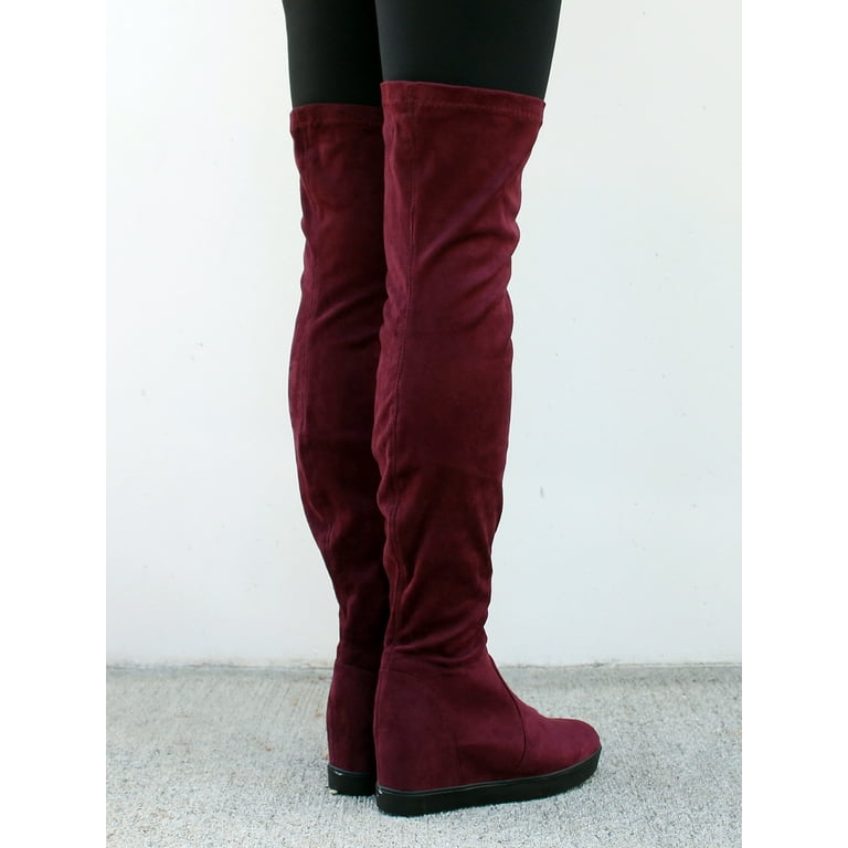 Nature Breeze Over the Knee Women s Wedge Boots in Burgundy