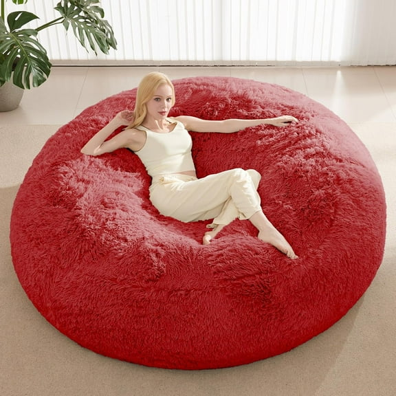 Bean Bag Cover (No Filler), Faux Fur Beanbag Chairs Covers Only, Stuffed Animal Storage Bean Bag, Giant Washable Beanbag Cover Without Filling, 5FT, Red
