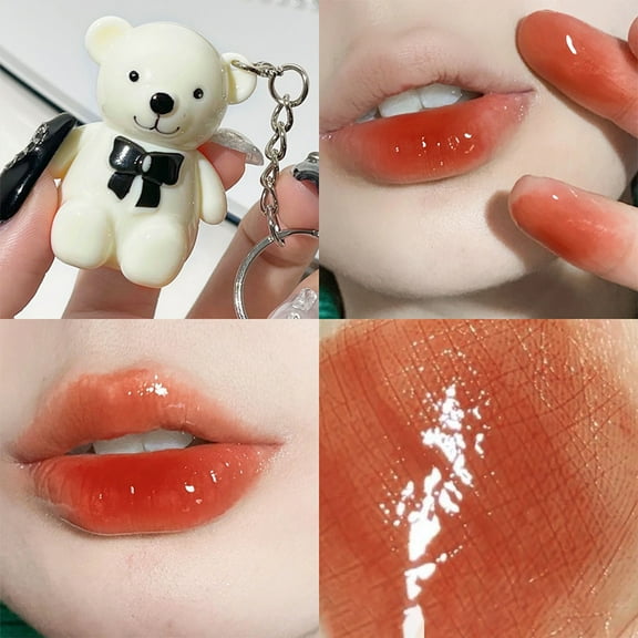 Dengmore Moisturizing Lipstick White Bear Keychain Lip Glaze Super Lustrous Glass Shine Lipstick Non Greasy Mirror Gloss Lipstick Shine Shimmer Tinted Sheer Color Lip Stick 1.7ml