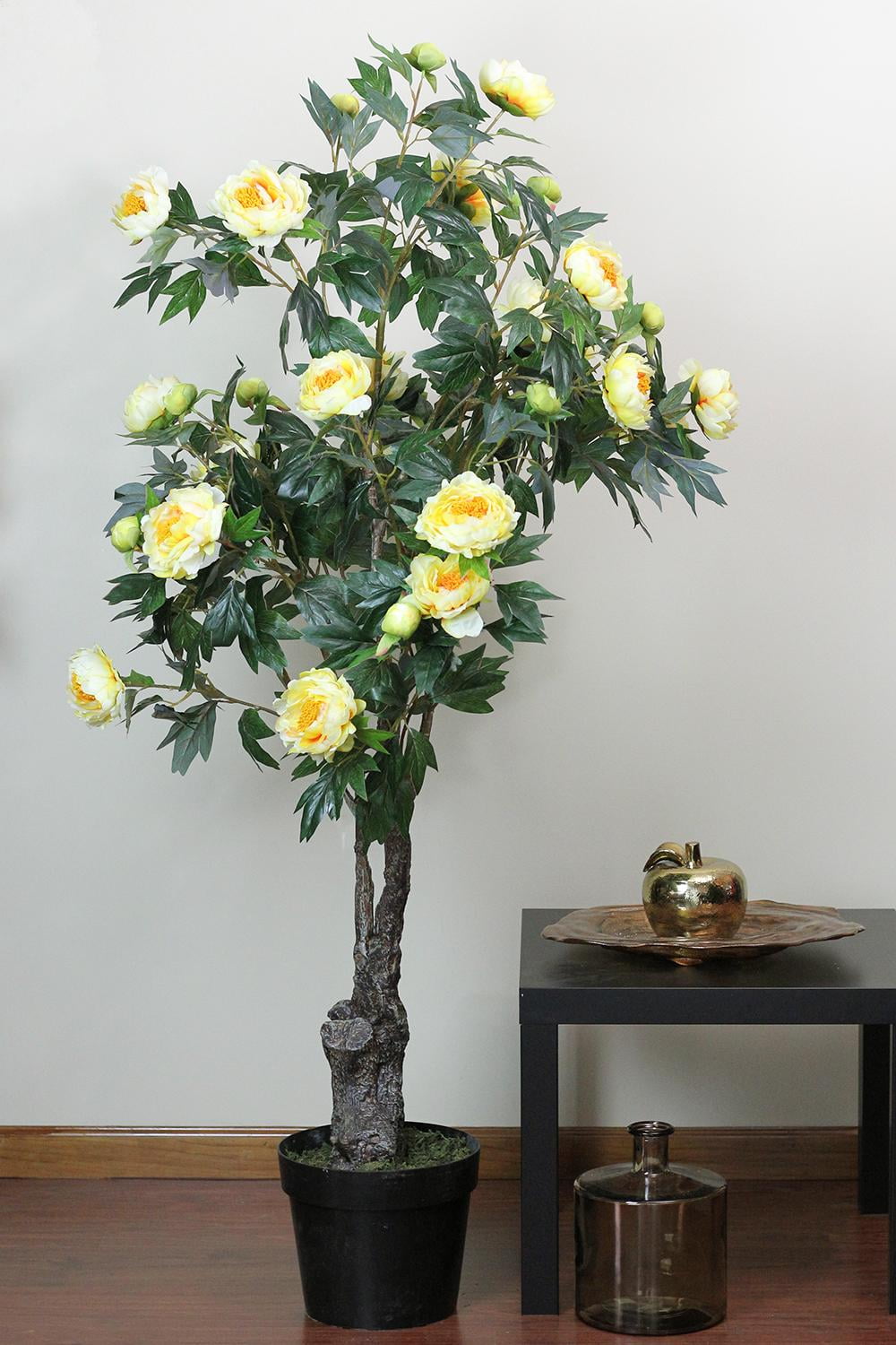 5 5 Decorative Potted Artificial Yellow Peony Flower Tree In A Black Pot Walmart Com Walmart Com