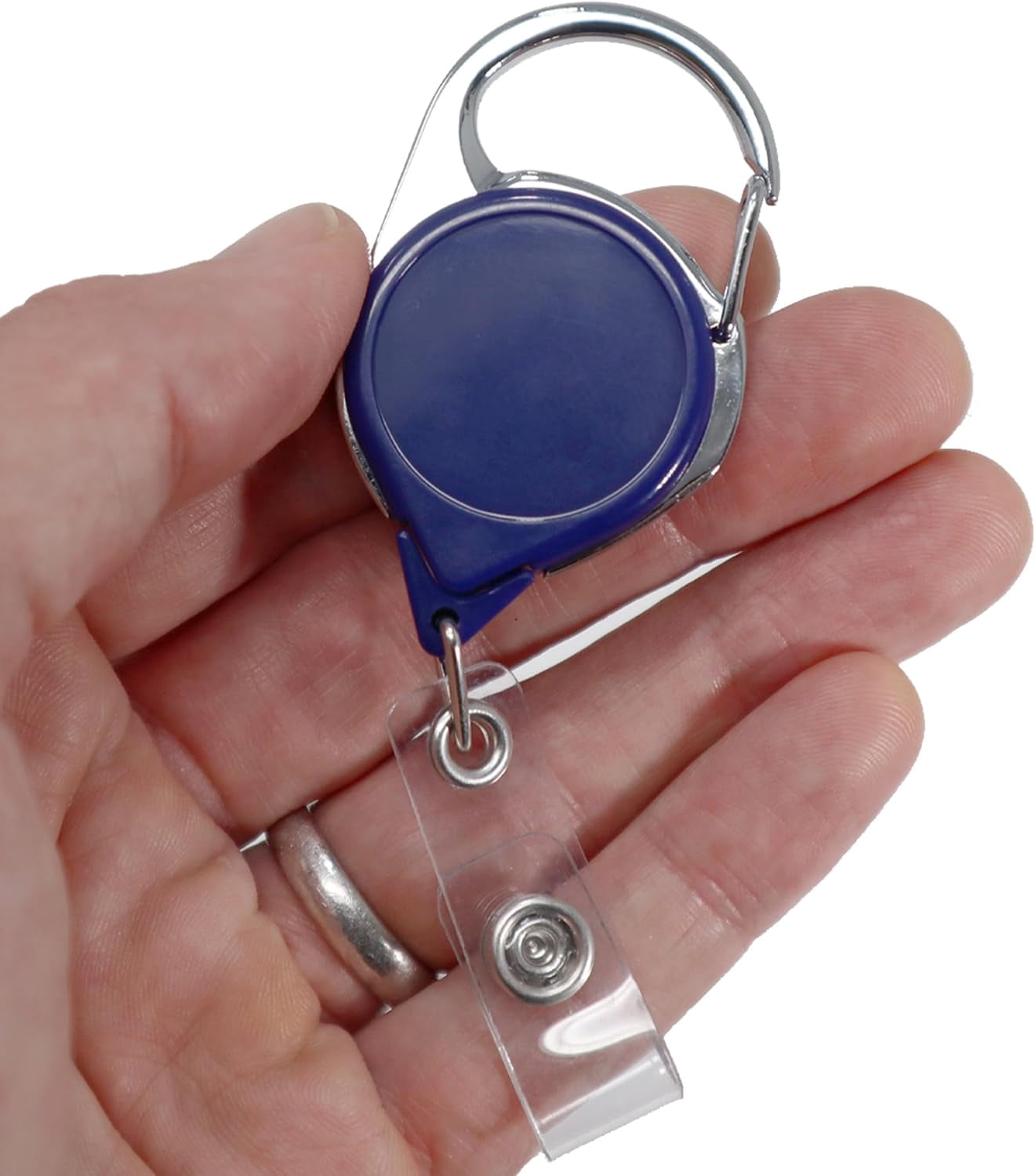 Professional Twist Free Carabiner Badge Reel with Long 34" Reach - Round No Twist Retractable Lanyard Clip for Crafting, Office & Government Premium Badge Holders by Specialist ID (Blue)