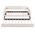 thumbnail image 4 of Twin Size Upholstered Daybed with Trundle, Velvet Upholstered Daybed Frame with Wood Slat Support, Solid Wood Sofa Bed Frame for Bedroom Living Room, No Box Spring Needed, Beige, 4 of 8