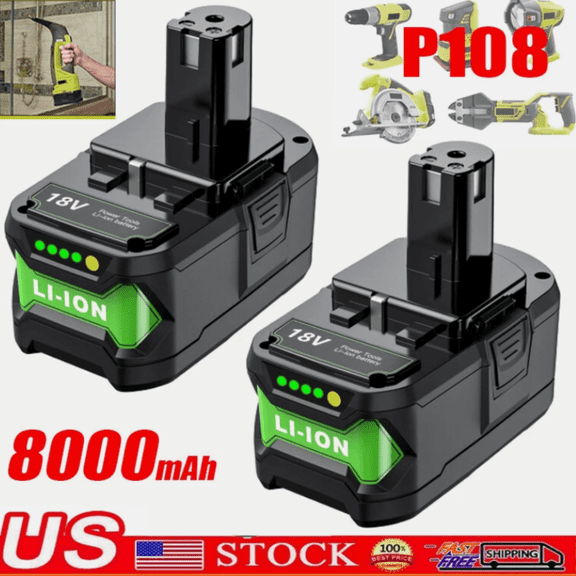 2Pack P108 8.0Ah for Ryobi 18V One Plus High Capacity Battery 18 Volt Lithium-Ion 8.0Ah