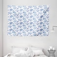 thumbnail image 1 of Indigo Tapestry, Summer Theme Watercolor Blurry Hand Drawn Buds Flowers Roses Seem Image, Wall Hanging for Bedroom Living Room Dorm Decor, 80W X 60L Inches, Light Blue and White, by Ambesonne, 1 of 2